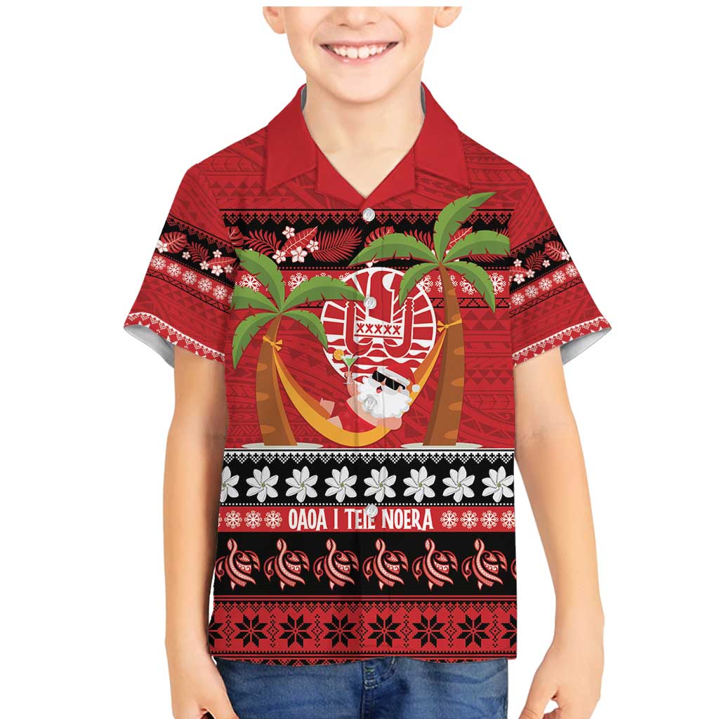 French Polynesia Christmas Family Matching Mermaid Dress and Hawaiian Shirt Tiare Chilling Santa Oaoa I teie Noera - Polynesian Pride