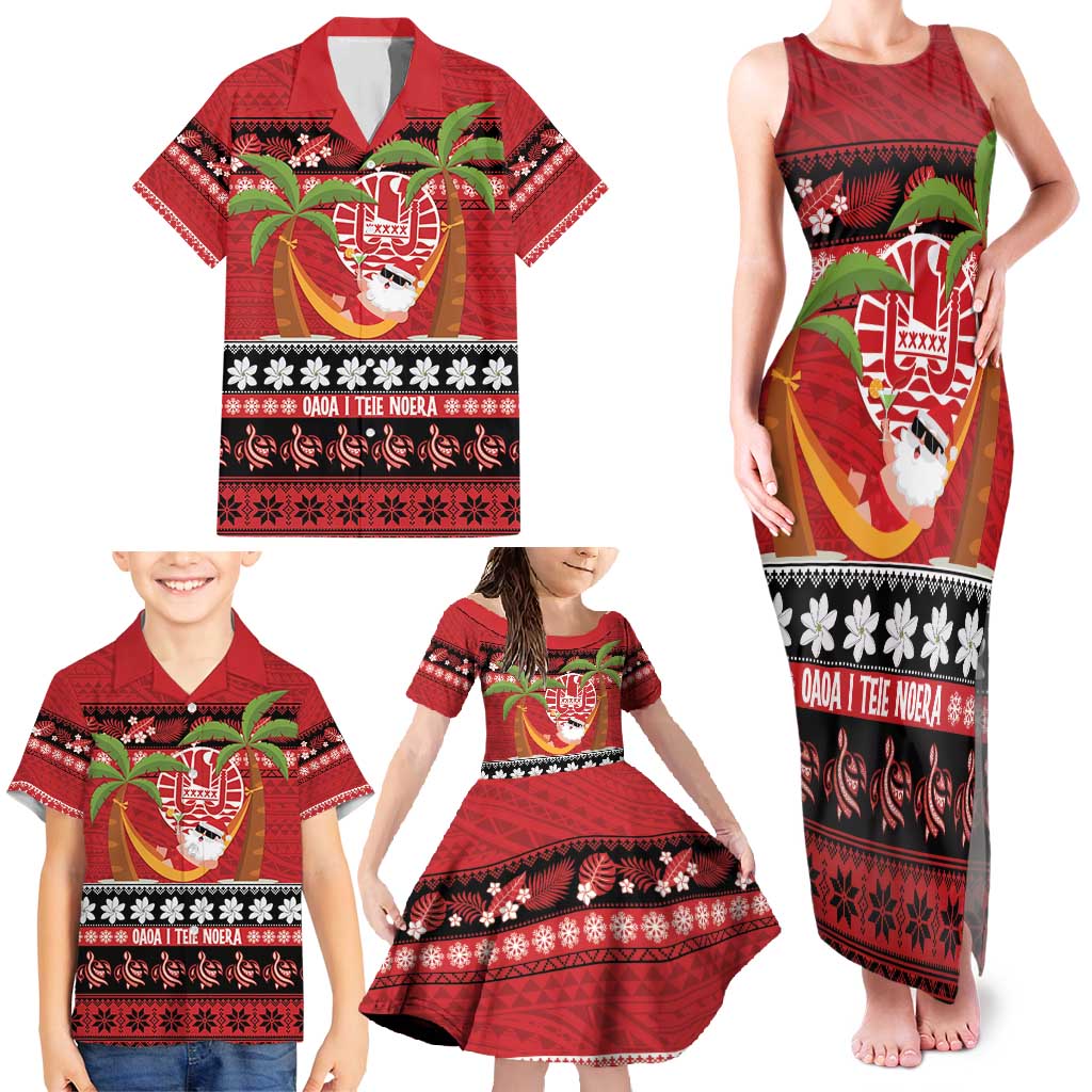 French Polynesia Christmas Family Matching Tank Maxi Dress and Hawaiian Shirt Tiare Chilling Santa Oaoa I teie Noera - Polynesian Pride