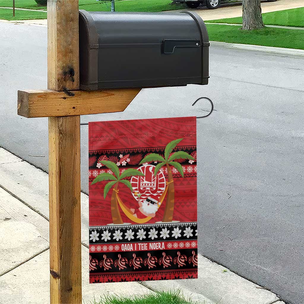 French Polynesia Christmas Garden Flag Tiare Chilling Santa Oaoa I teie Noera - Polynesian Pride