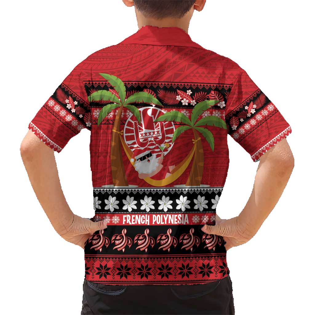 French Polynesia Christmas Kid Hawaiian Shirt Tiare Chilling Santa Oaoa I teie Noera - Polynesian Pride
