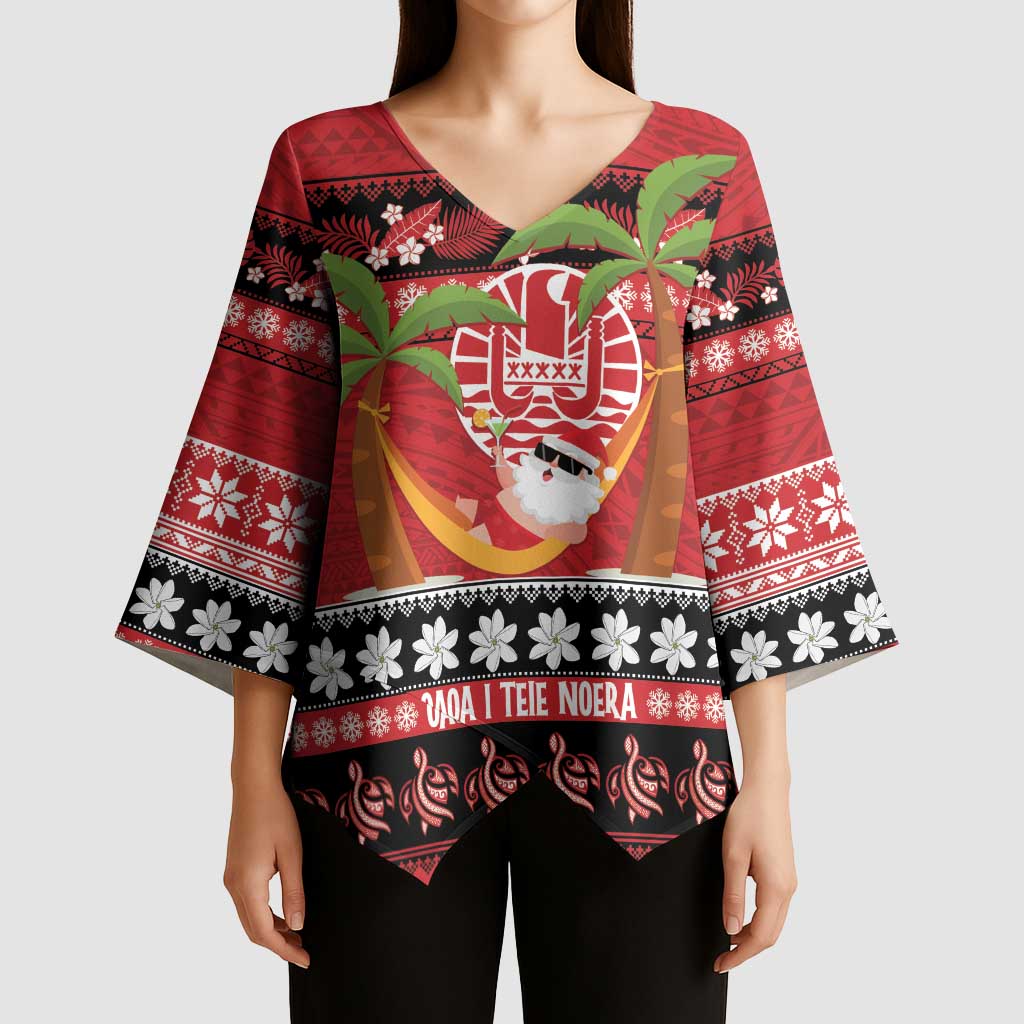 French Polynesia Christmas Kimono Sleeve Blouse Tiare Chilling Santa Oaoa I teie Noera - Polynesian Pride