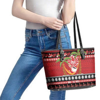French Polynesia Christmas Leather Tote Bag Tiare Chilling Santa Oaoa I teie Noera - Polynesian Pride
