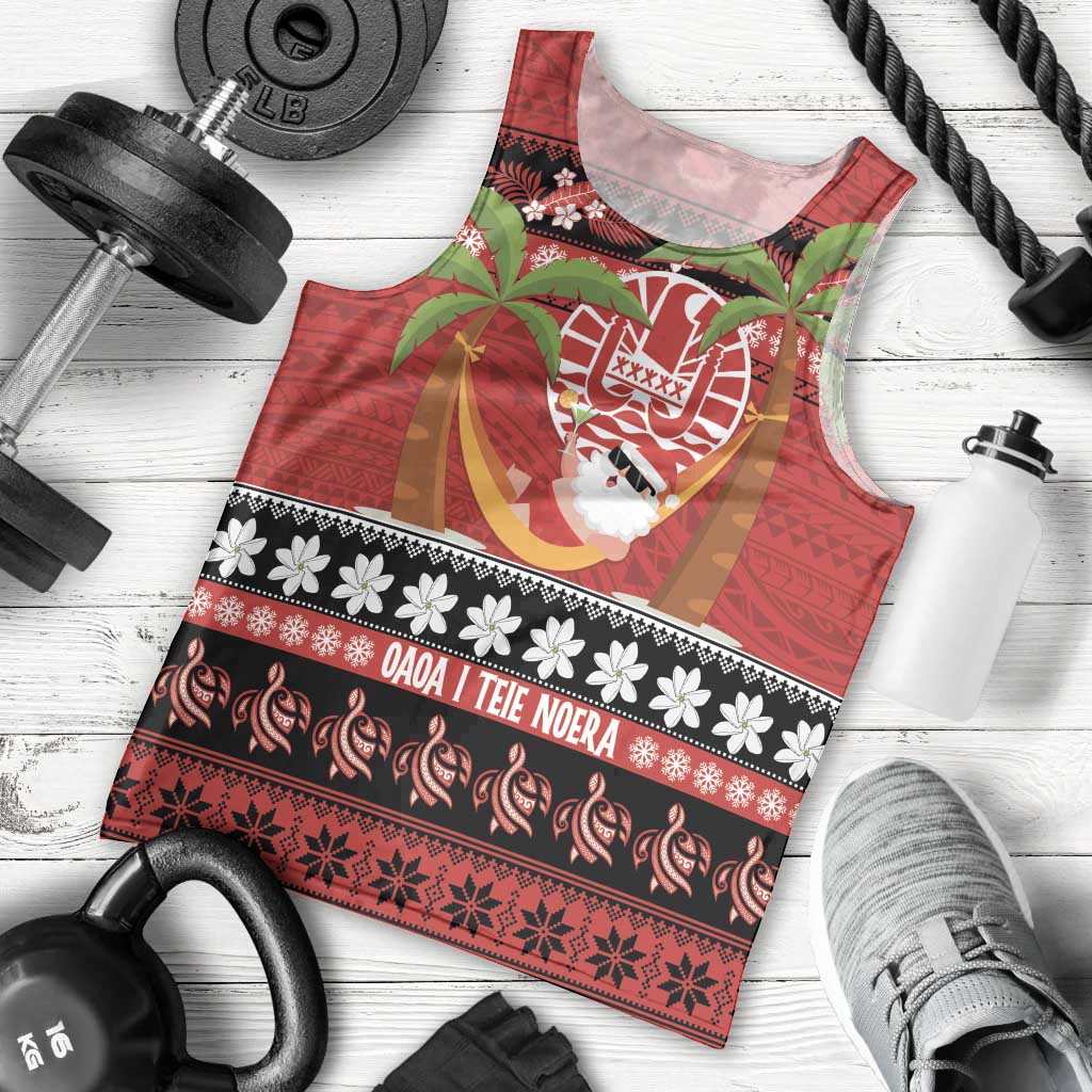 French Polynesia Christmas Men Tank Top Tiare Chilling Santa Oaoa I teie Noera - Polynesian Pride