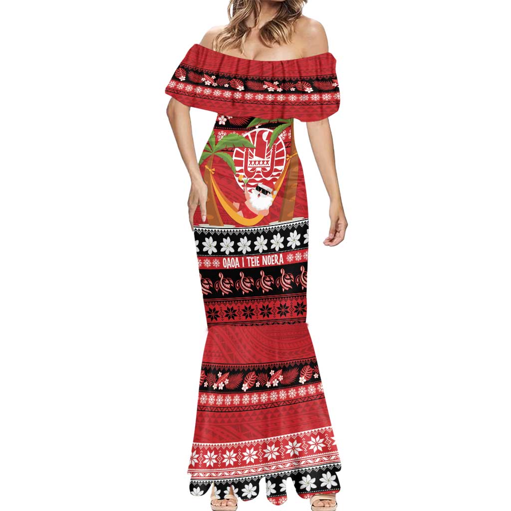 French Polynesia Christmas Mermaid Dress Tiare Chilling Santa Oaoa I teie Noera - Polynesian Pride