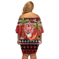 French Polynesia Christmas Off Shoulder Short Dress Tiare Chilling Santa Oaoa I teie Noera - Polynesian Pride