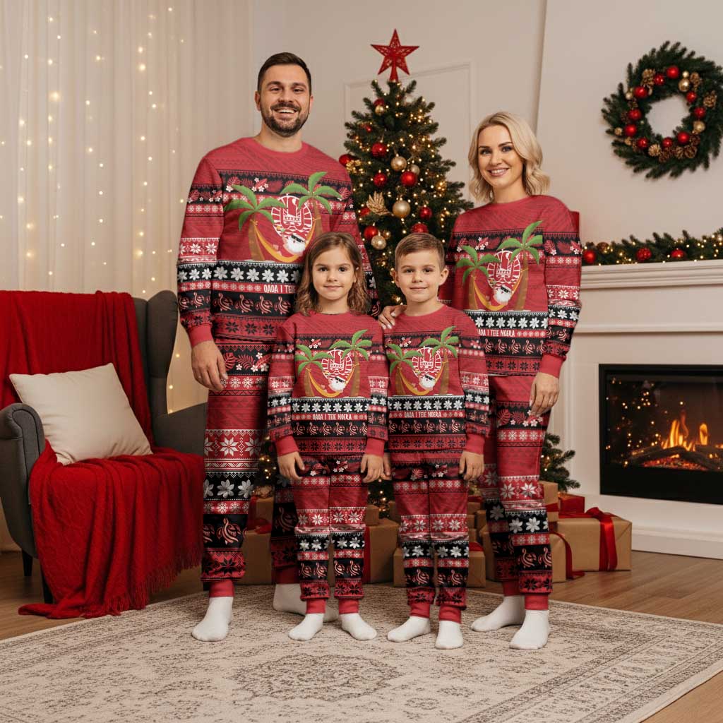 French Polynesia Christmas Pajama Set Tiare Chilling Santa Oaoa I teie Noera LT14 - Polynesian Pride