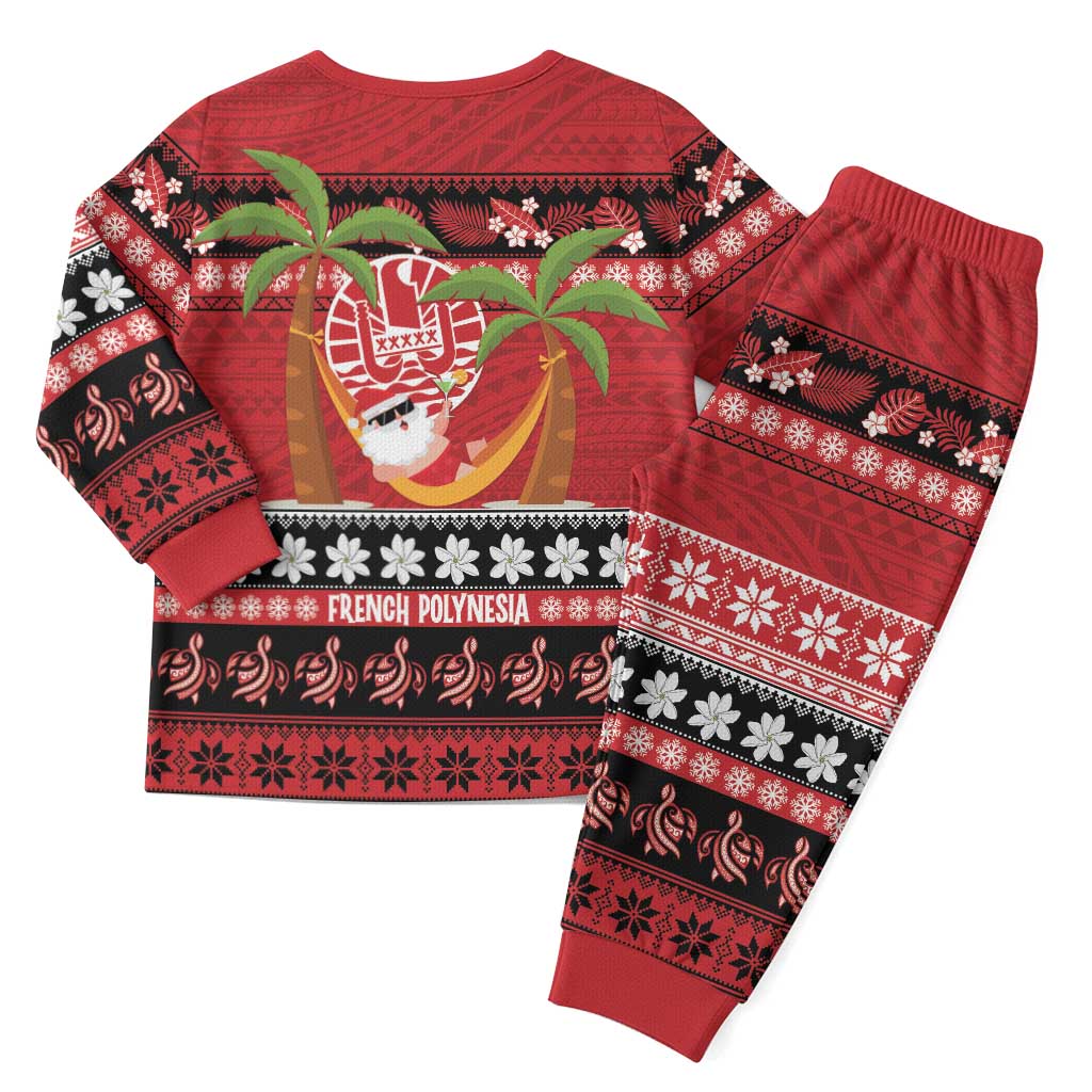 French Polynesia Christmas Pajama Set Tiare Chilling Santa Oaoa I teie Noera LT14 - Polynesian Pride