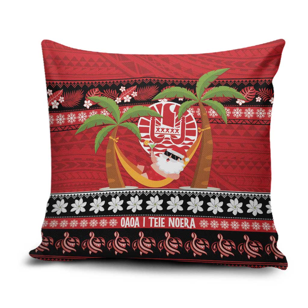 French Polynesia Christmas Pillow Cover Tiare Chilling Santa Oaoa I teie Noera - Polynesian Pride
