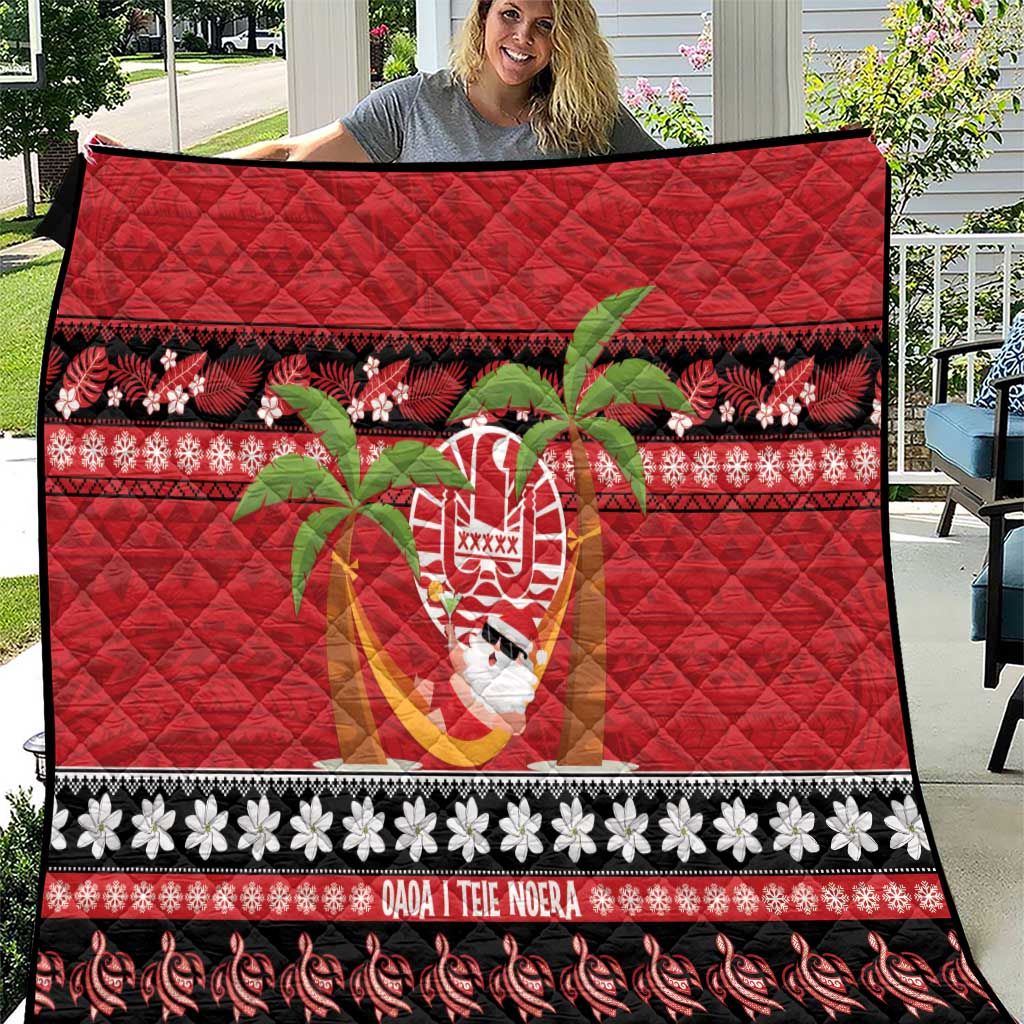 French Polynesia Christmas Quilt Tiare Chilling Santa Oaoa I teie Noera LT14 Red - Polynesian Pride