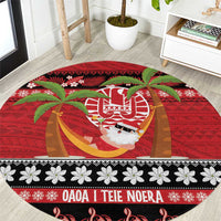 French Polynesia Christmas Round Carpet Tiare Chilling Santa Oaoa I teie Noera - Polynesian Pride