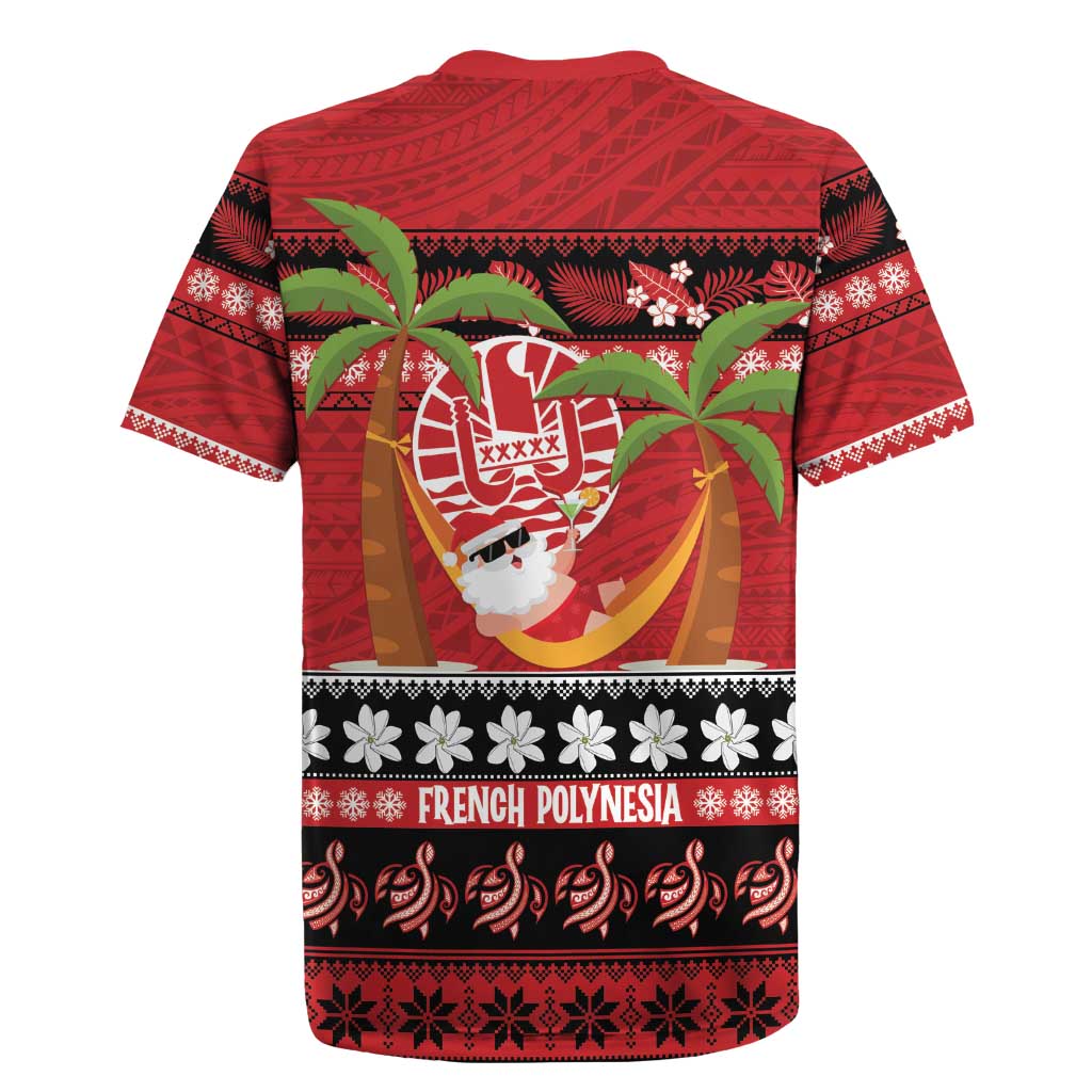 French Polynesia Christmas Rugby Jersey Tiare Chilling Santa Oaoa I teie Noera - Polynesian Pride