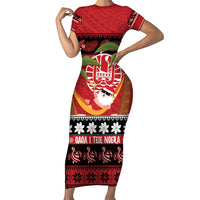 French Polynesia Christmas Short Sleeve Bodycon Dress Tiare Chilling Santa Oaoa I teie Noera - Polynesian Pride