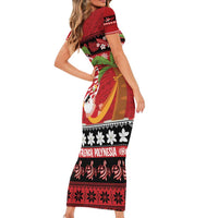 French Polynesia Christmas Short Sleeve Bodycon Dress Tiare Chilling Santa Oaoa I teie Noera - Polynesian Pride