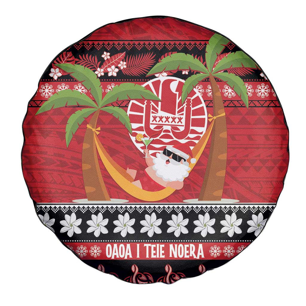 French Polynesia Christmas Spare Tire Cover Tiare Chilling Santa Oaoa I teie Noera - Polynesian Pride