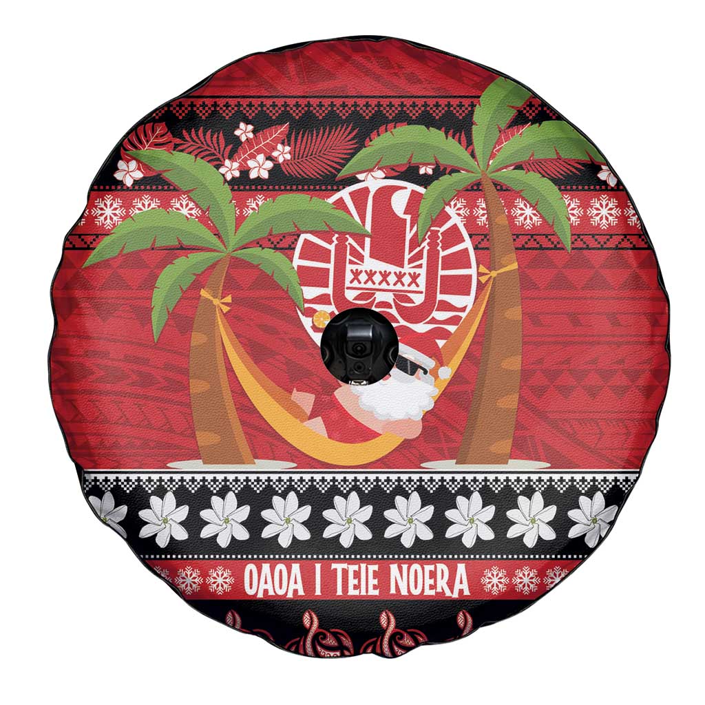 French Polynesia Christmas Spare Tire Cover Tiare Chilling Santa Oaoa I teie Noera - Polynesian Pride