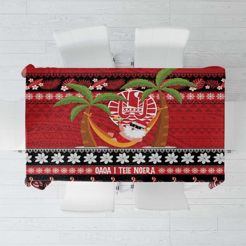 French Polynesia Christmas Tablecloth Tiare Chilling Santa Oaoa I teie Noera - Polynesian Pride