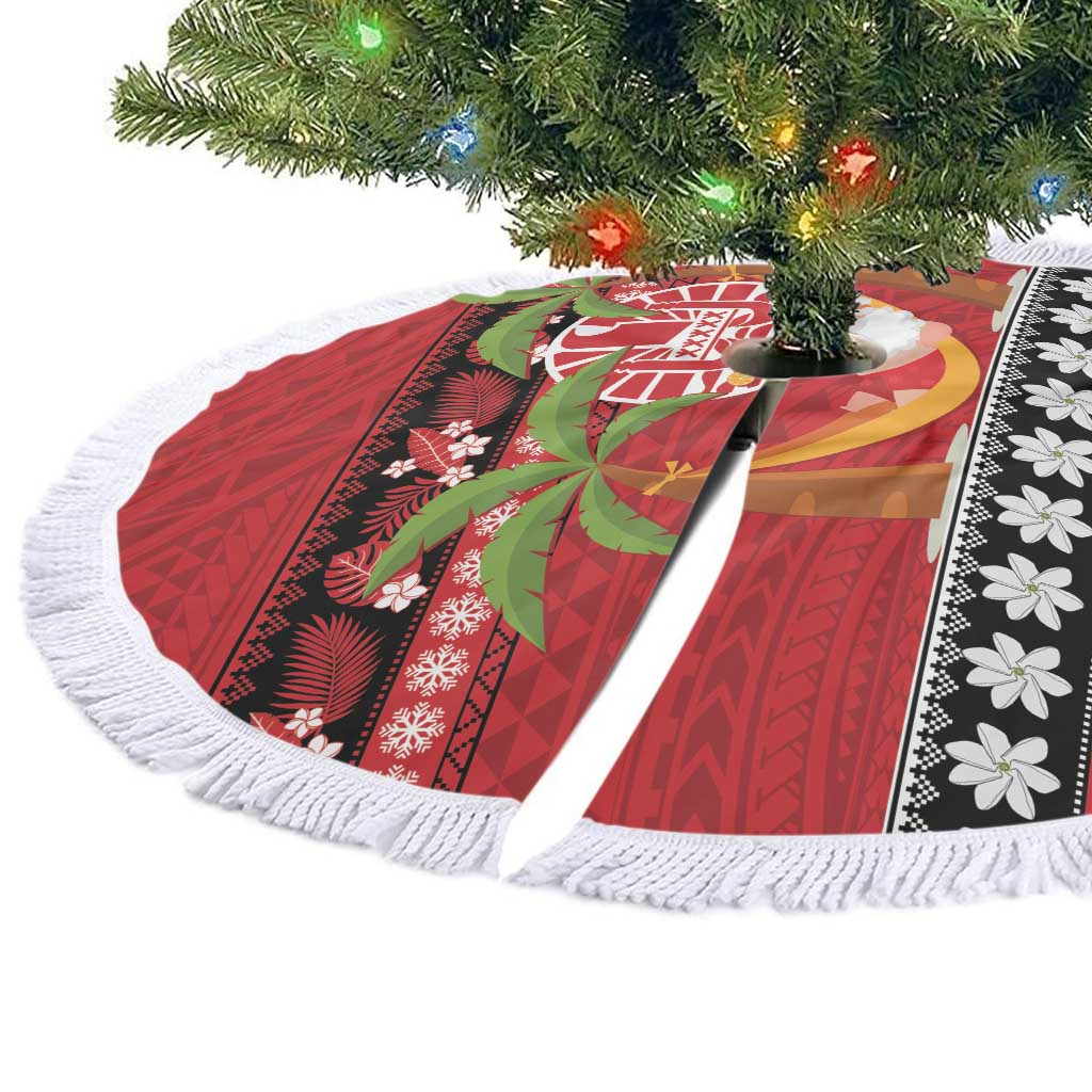 French Polynesia Christmas Tree Skirt Tiare Chilling Santa Oaoa I teie Noera LT14 - Polynesian Pride