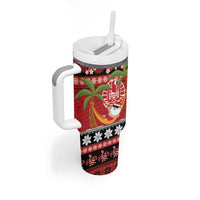 French Polynesia Christmas Tumbler With Handle Tiare Chilling Santa Oaoa I teie Noera - Polynesian Pride