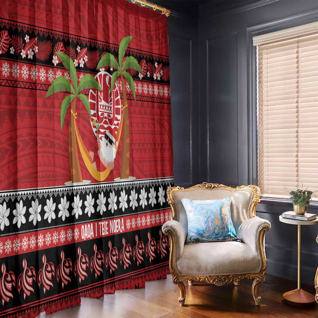 French Polynesia Christmas Window Curtain Tiare Chilling Santa Oaoa I teie Noera - Polynesian Pride