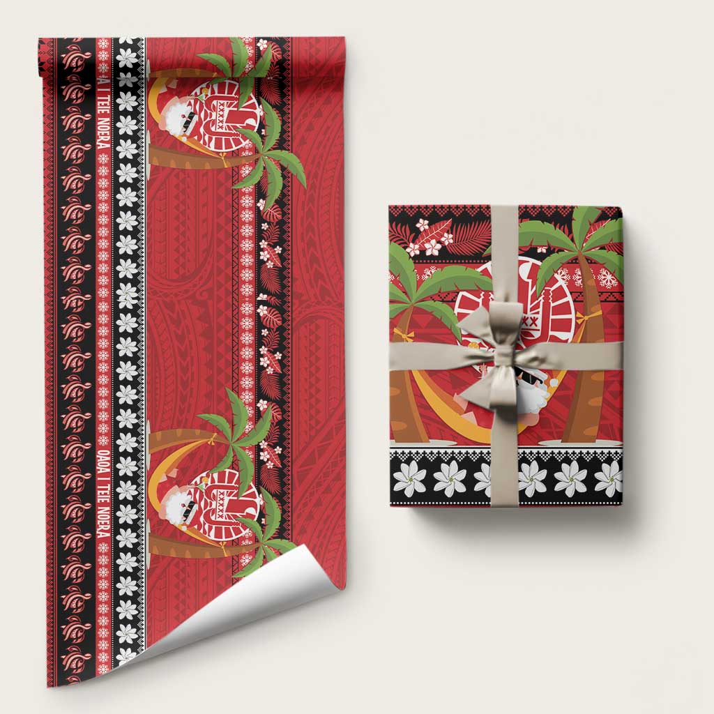 French Polynesia Christmas Wrapping Paper Tiare Chilling Santa Oaoa I teie Noera - Polynesian Pride