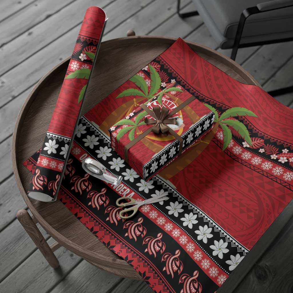 French Polynesia Christmas Wrapping Paper Tiare Chilling Santa Oaoa I teie Noera - Polynesian Pride