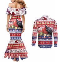 Kiribati Christmas Couples Matching Mermaid Dress and Long Sleeve Button Shirt Frigatebird Santa Tekeraoi n te Kiritimati - Polynesian Pride