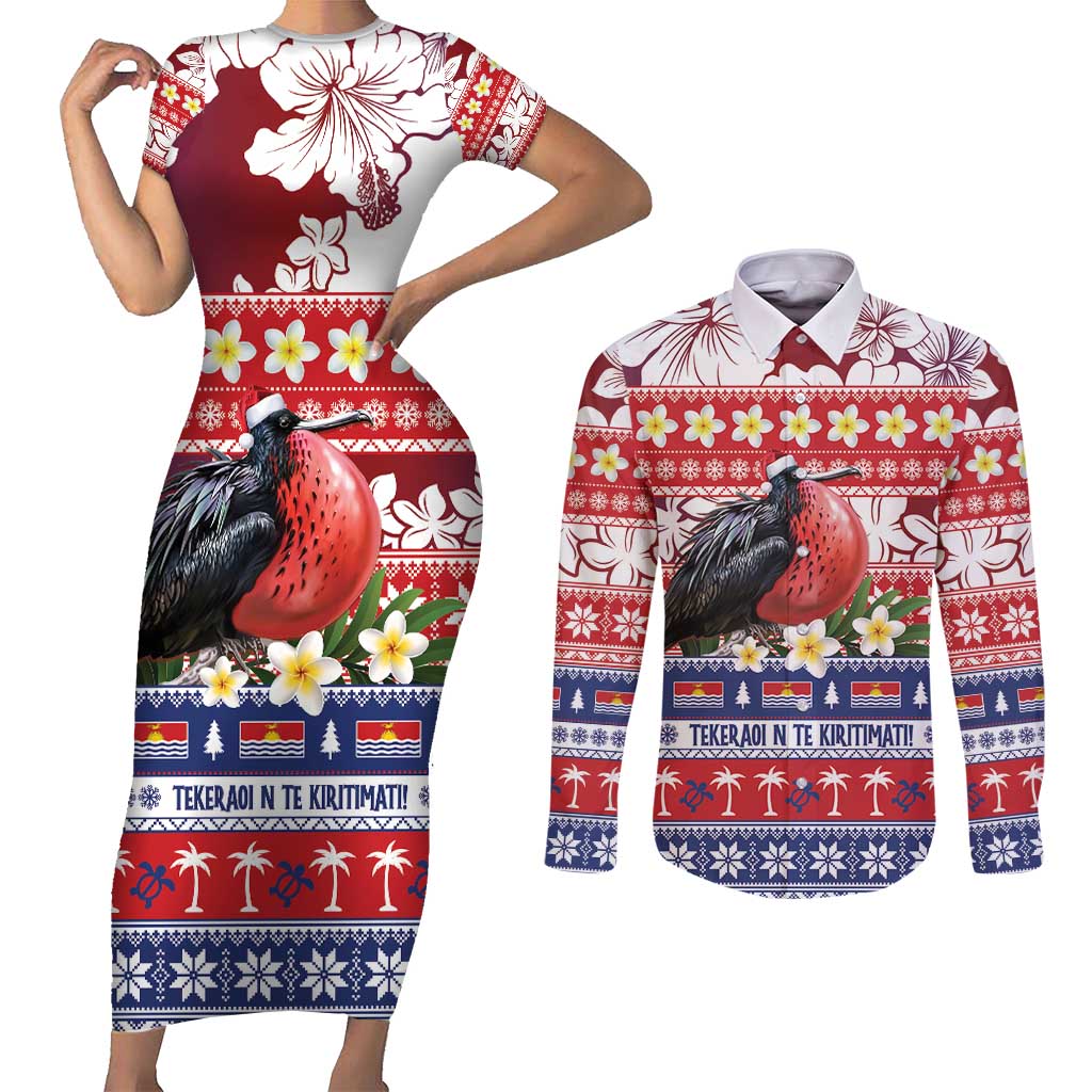 Kiribati Christmas Couples Matching Short Sleeve Bodycon Dress and Long Sleeve Button Shirt Frigatebird Santa Tekeraoi n te Kiritimati - Polynesian Pride