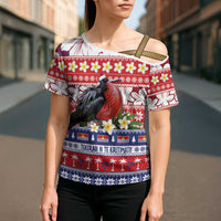 Kiribati Christmas Cross Shoulder Shirt Frigatebird Santa Tekeraoi n te Kiritimati - Polynesian Pride