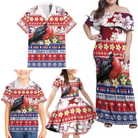 Kiribati Christmas Family Matching Off Shoulder Maxi Dress and Hawaiian Shirt Frigatebird Santa Tekeraoi n te Kiritimati - Polynesian Pride