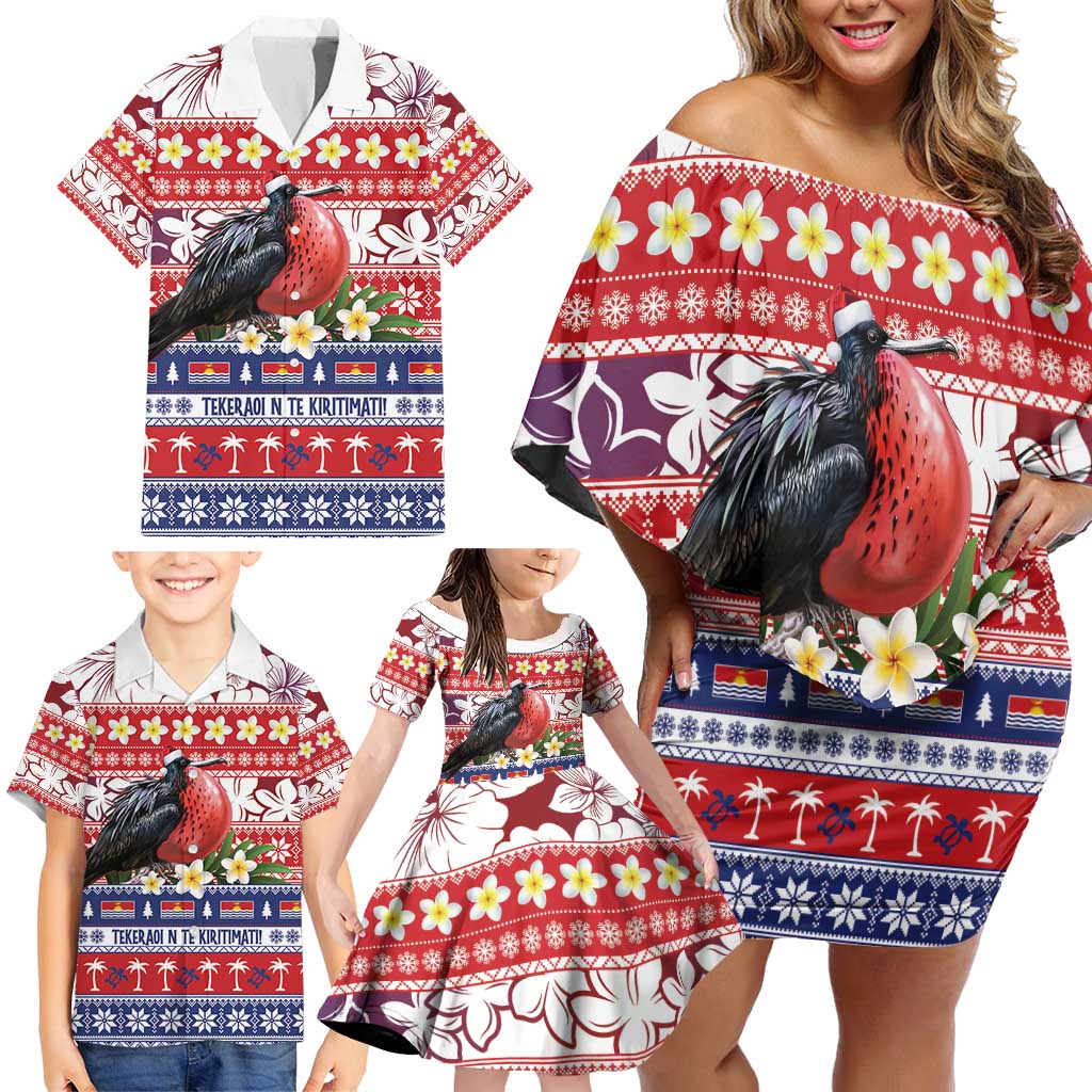 Kiribati Christmas Family Matching Off Shoulder Short Dress and Hawaiian Shirt Frigatebird Santa Tekeraoi n te Kiritimati - Polynesian Pride