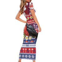 Kiribati Christmas Short Sleeve Bodycon Dress Frigatebird Santa Tekeraoi n te Kiritimati - Polynesian Pride