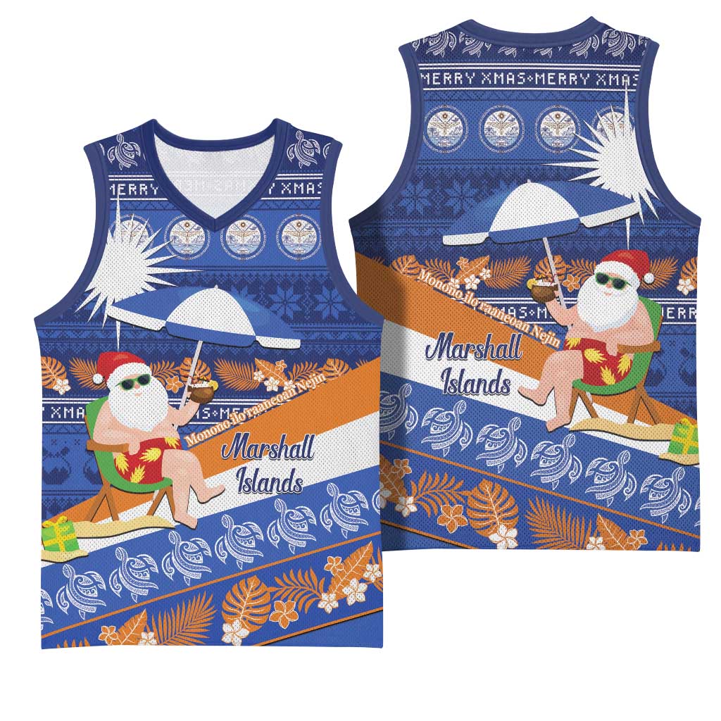 Marshall Islands Christmas Basketball Jersey Beachy Santa Monono ilo raaneoan Nejin - Polynesian Pride