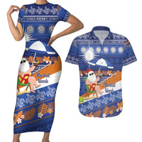 Marshall Islands Christmas Couples Matching Short Sleeve Bodycon Dress and Hawaiian Shirt Beachy Santa Monono ilo raaneoan Nejin - Polynesian Pride