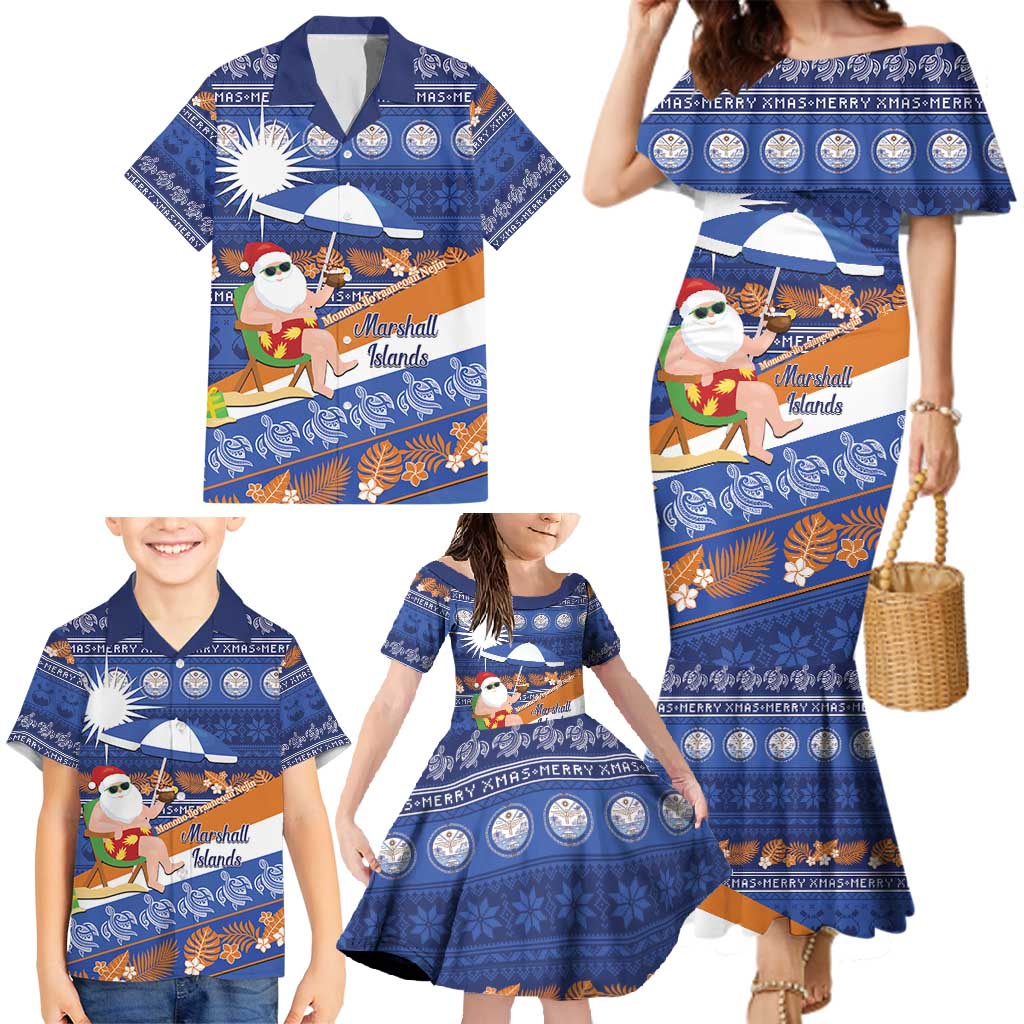 Marshall Islands Christmas Family Matching Mermaid Dress and Hawaiian Shirt Beachy Santa Monono ilo raaneoan Nejin - Polynesian Pride