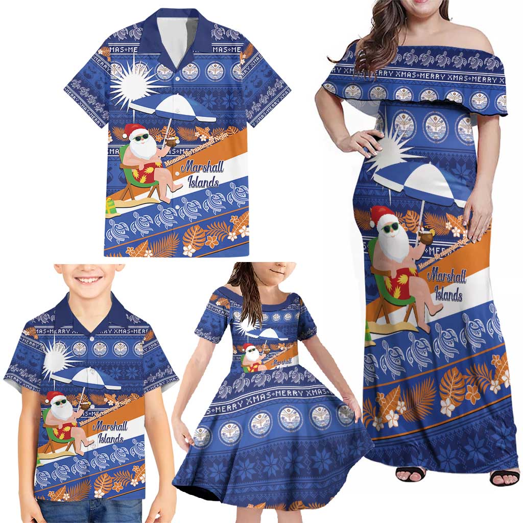 Marshall Islands Christmas Family Matching Off Shoulder Maxi Dress and Hawaiian Shirt Beachy Santa Monono ilo raaneoan Nejin - Polynesian Pride