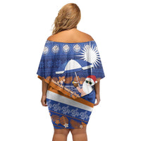 Marshall Islands Christmas Family Matching Off Shoulder Short Dress and Hawaiian Shirt Beachy Santa Monono ilo raaneoan Nejin - Polynesian Pride