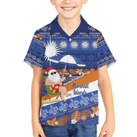 Marshall Islands Christmas Family Matching Off Shoulder Short Dress and Hawaiian Shirt Beachy Santa Monono ilo raaneoan Nejin - Polynesian Pride
