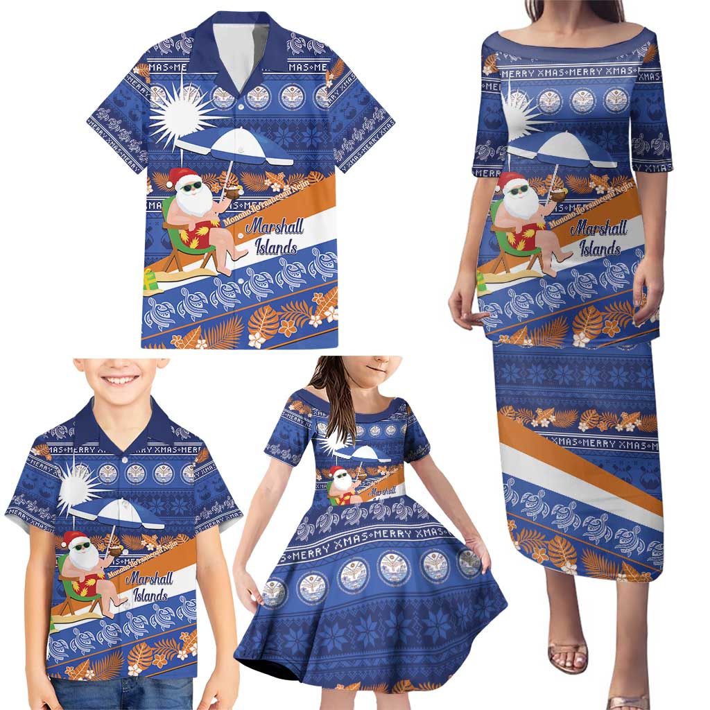Marshall Islands Christmas Family Matching Puletasi and Hawaiian Shirt Beachy Santa Monono ilo raaneoan Nejin - Polynesian Pride