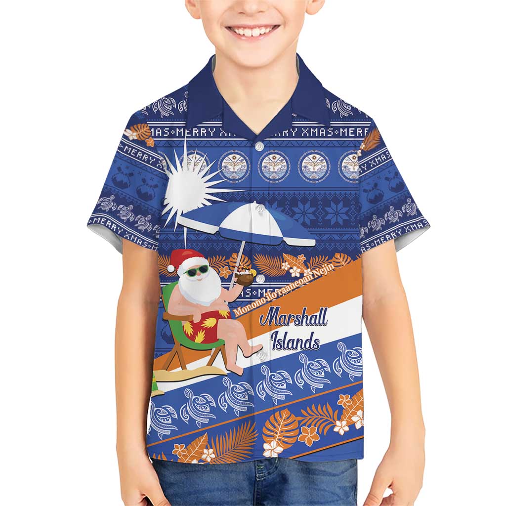 Marshall Islands Christmas Hawaiian Shirt Beachy Santa Monono ilo raaneoan Nejin - Polynesian Pride