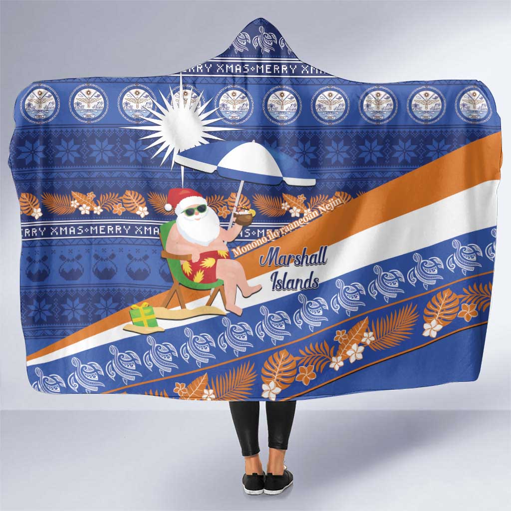 Marshall Islands Christmas Hooded Blanket Beachy Santa Monono ilo raaneoan Nejin - Polynesian Pride