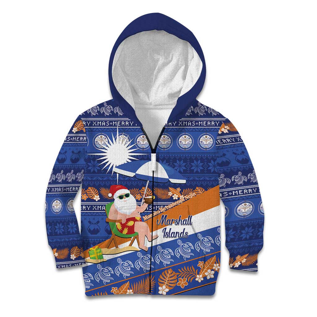 Marshall Islands Christmas Kid Hoodie Beachy Santa Monono ilo raaneoan Nejin - Polynesian Pride