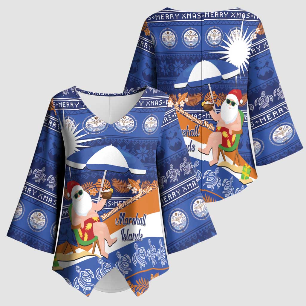 Marshall Islands Christmas Kimono Sleeve Blouse Beachy Santa Monono ilo raaneoan Nejin - Polynesian Pride