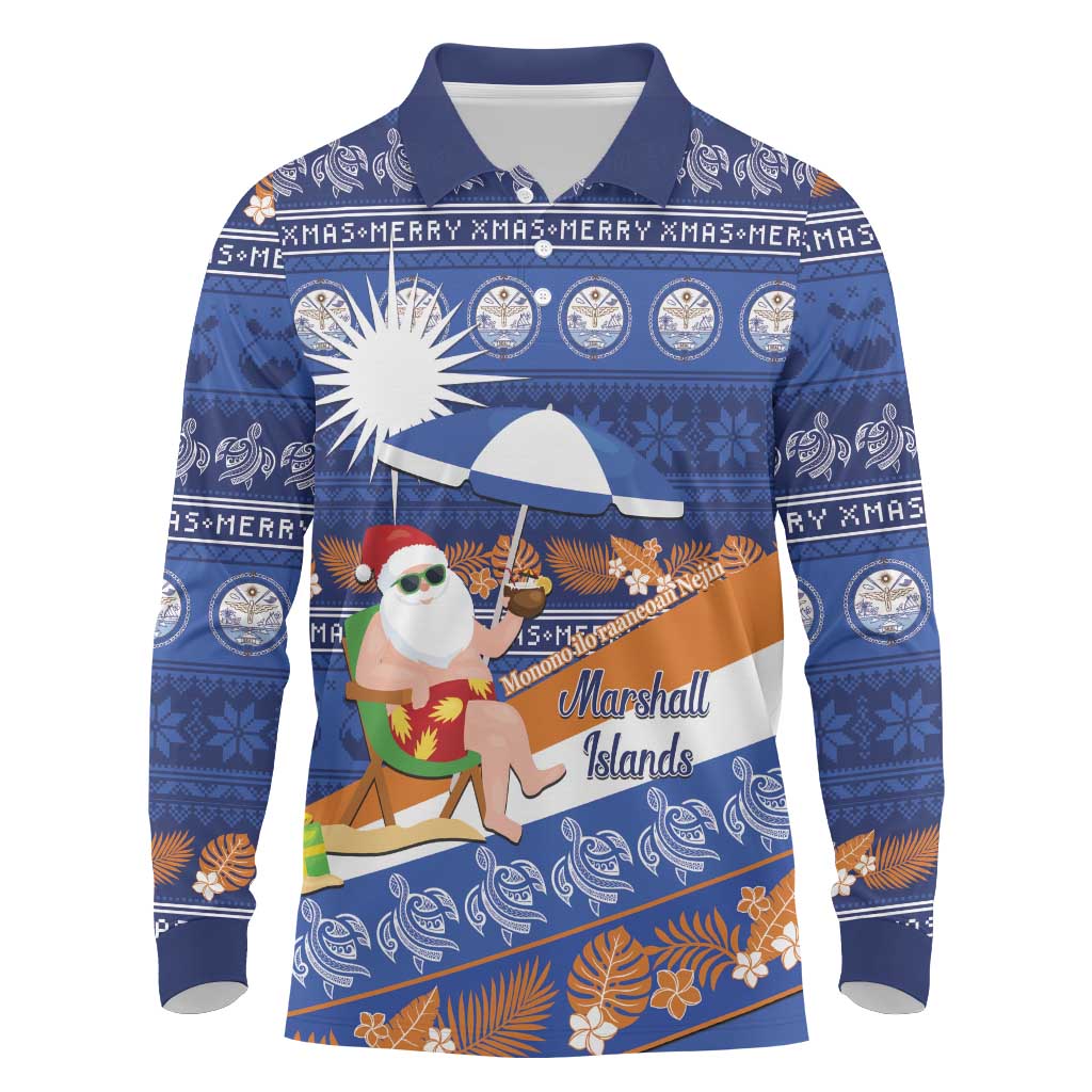 Marshall Islands Christmas Long Sleeve Polo Shirt Beachy Santa Monono ilo raaneoan Nejin - Polynesian Pride