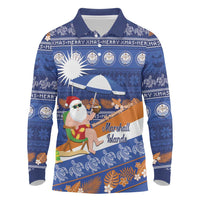 Marshall Islands Christmas Long Sleeve Polo Shirt Beachy Santa Monono ilo raaneoan Nejin - Polynesian Pride