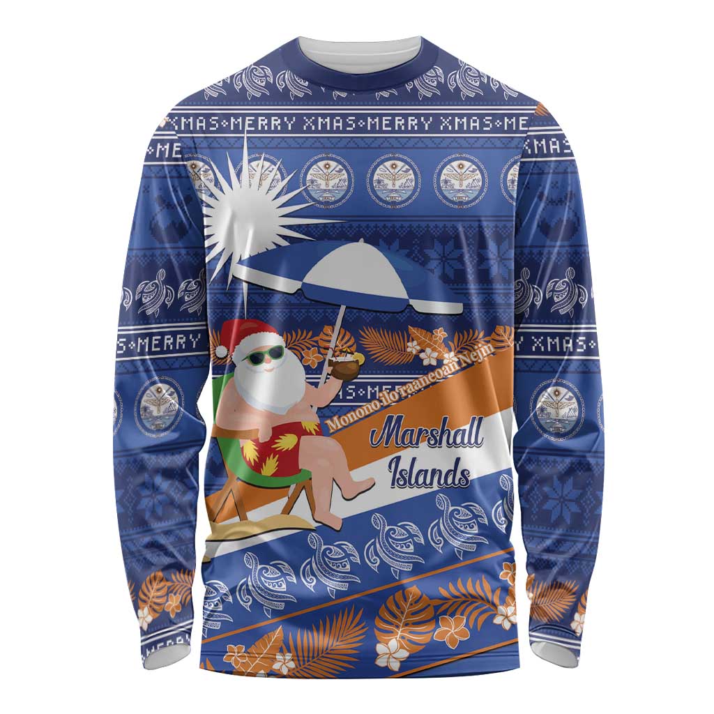 Marshall Islands Christmas Long Sleeve Shirt Beachy Santa Monono ilo raaneoan Nejin - Polynesian Pride