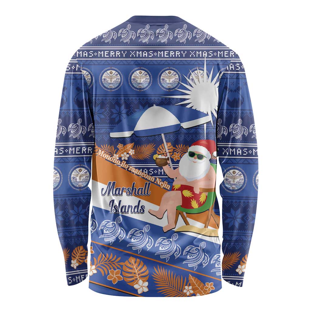 Marshall Islands Christmas Long Sleeve Shirt Beachy Santa Monono ilo raaneoan Nejin - Polynesian Pride