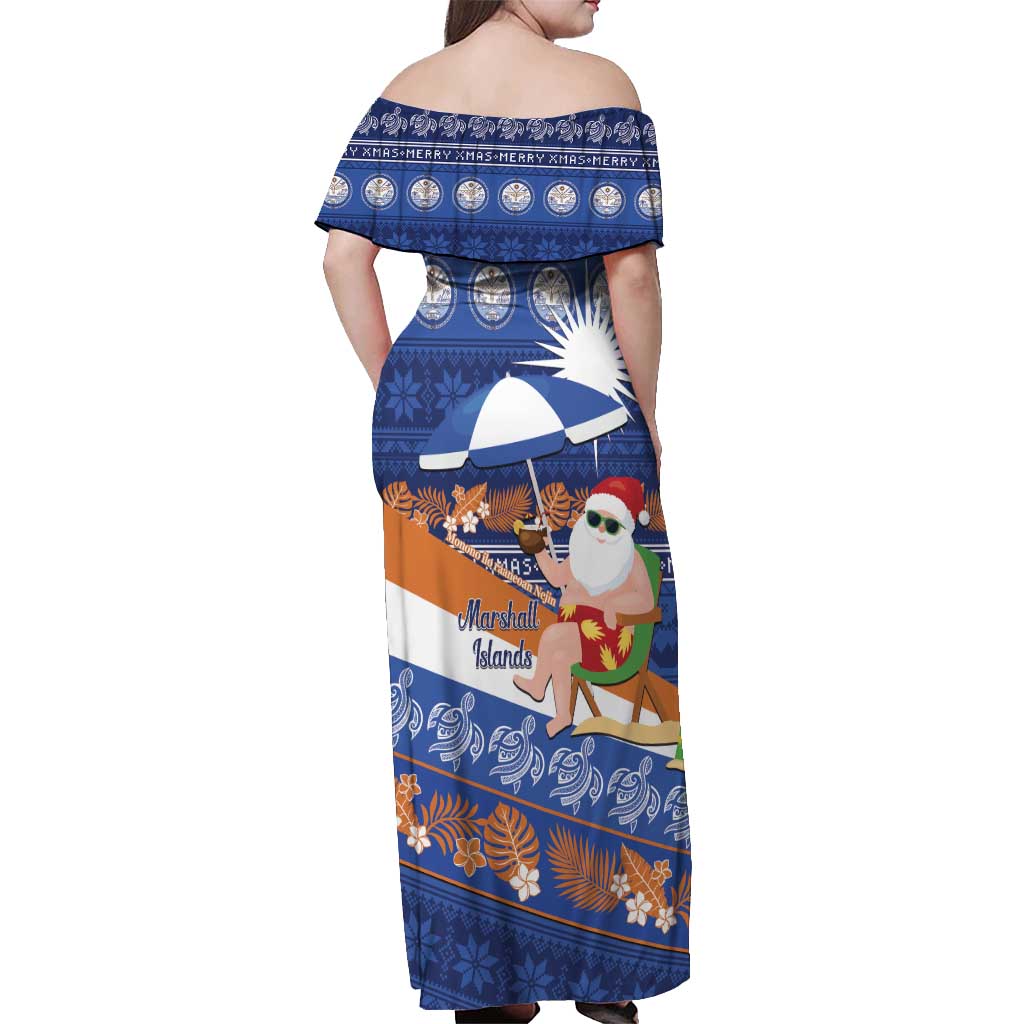 Marshall Islands Christmas Off Shoulder Maxi Dress Beachy Santa Monono ilo raaneoan Nejin LT14 - Polynesian Pride