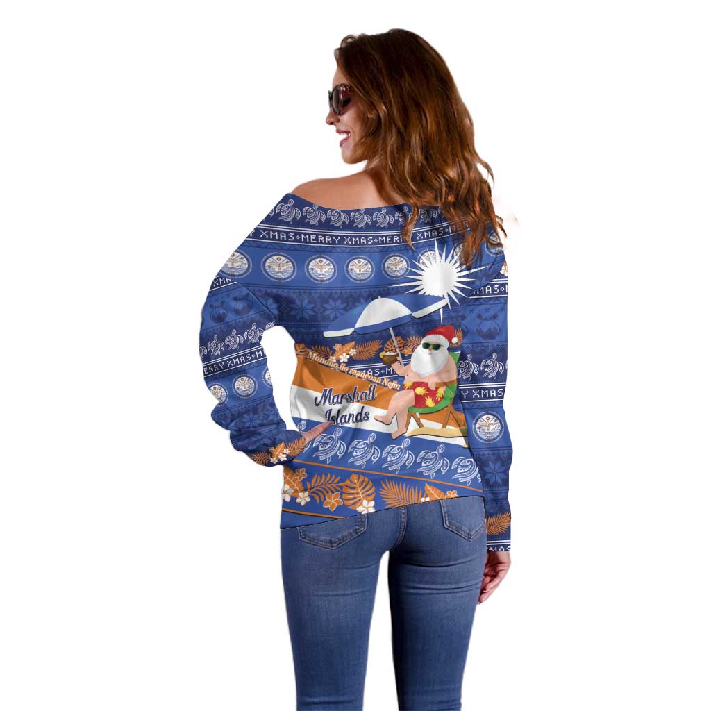 Marshall Islands Christmas Off Shoulder Sweater Beachy Santa Monono ilo raaneoan Nejin - Polynesian Pride