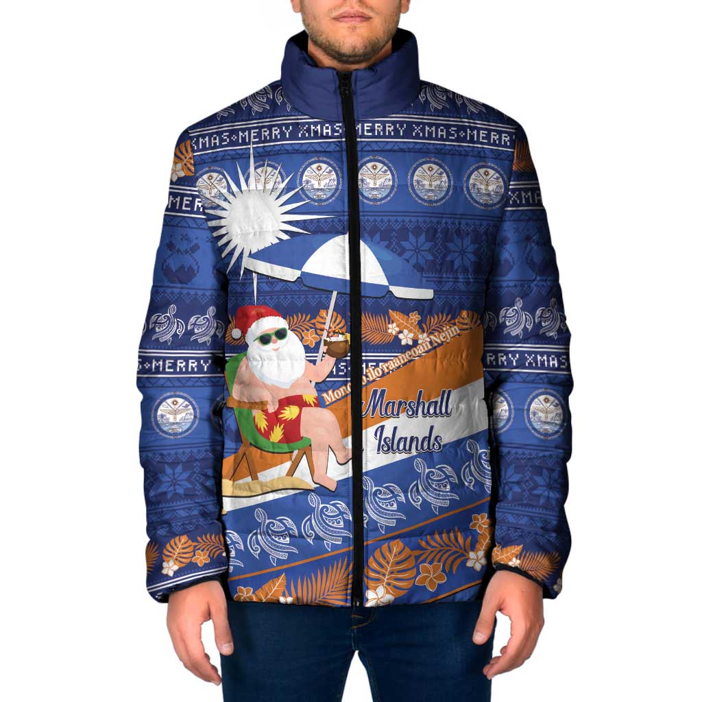 Marshall Islands Christmas Padded Jacket Beachy Santa Monono ilo raaneoan Nejin - Polynesian Pride