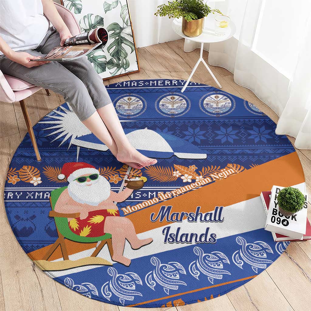 Marshall Islands Christmas Round Carpet Beachy Santa Monono ilo raaneoan Nejin - Polynesian Pride